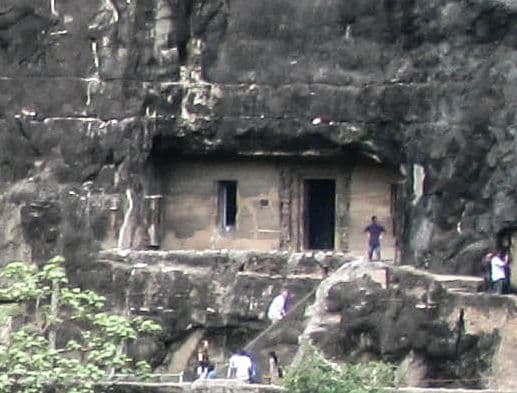Ajanta Cave 15 exterior in Maharashtra, India.