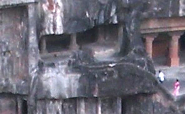 Close view of Cave 25 at Ajanta in Maharashtra, India.