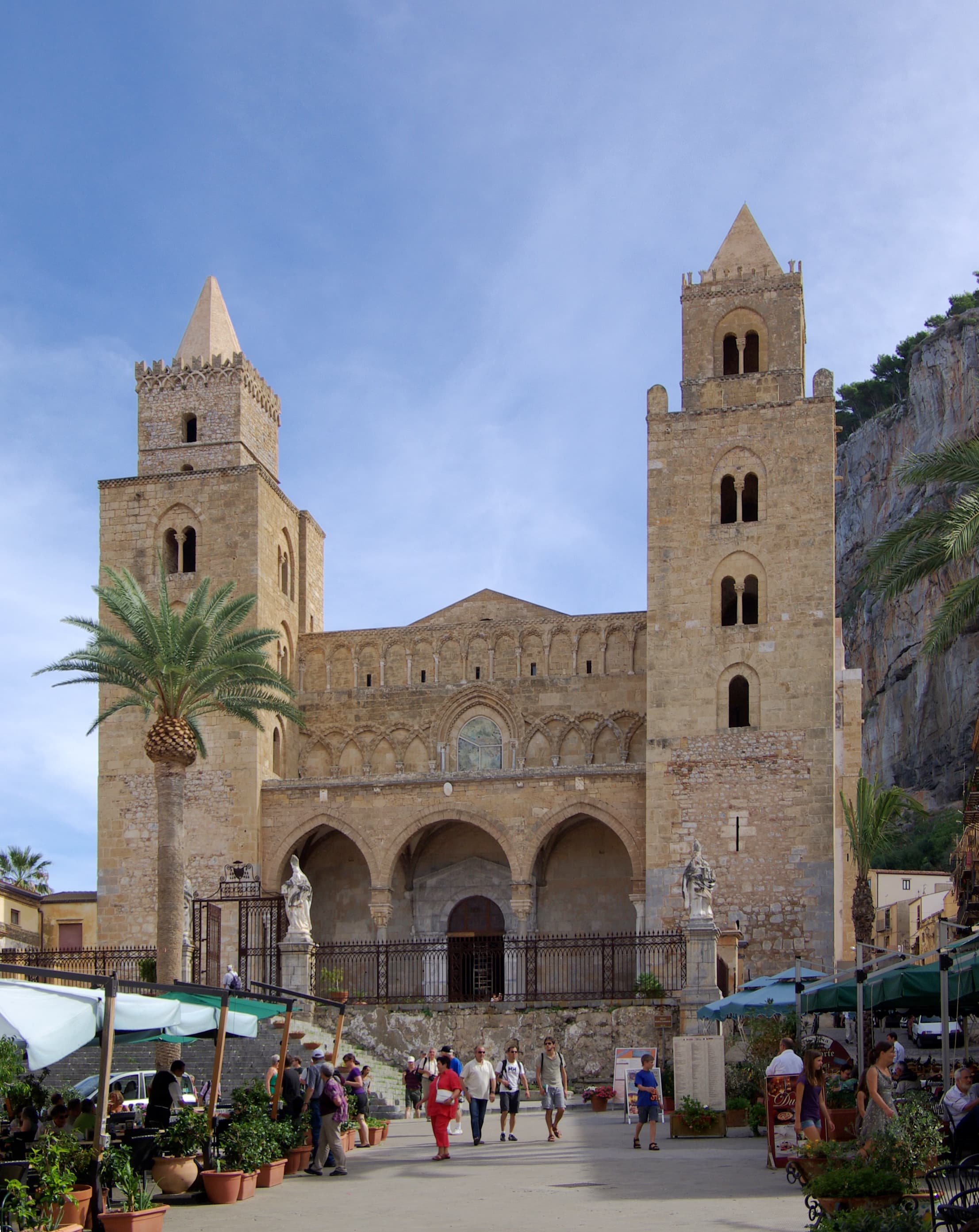 Facade of Cefalu Cathedral in Sicily, Italy.