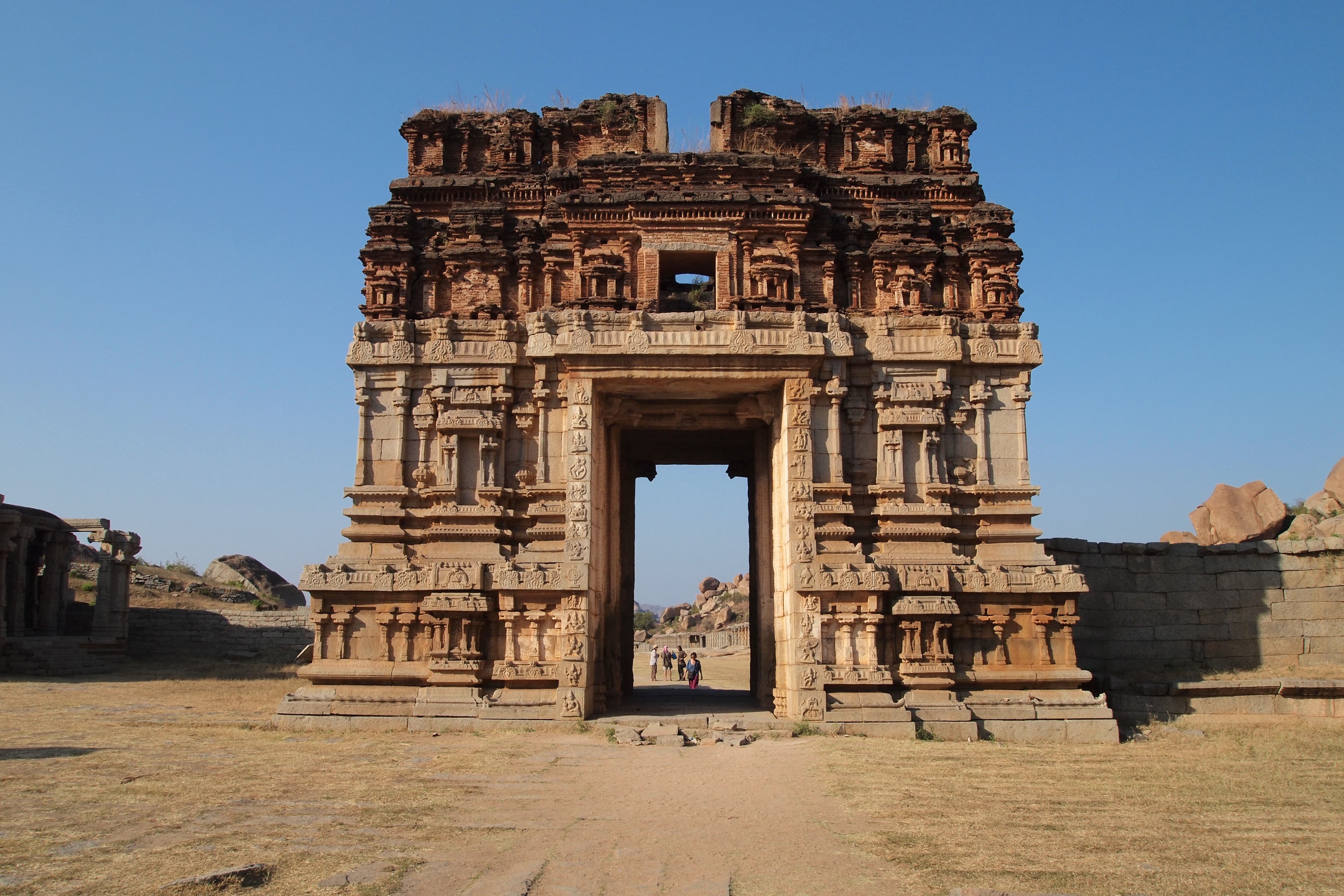 Main gate arch of the Achyutaraya Temple complex at Hampi in Karnataka, India.