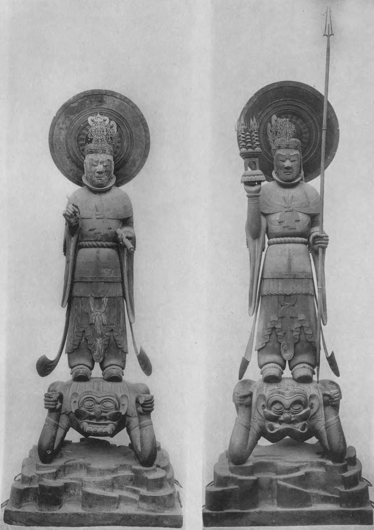 Four Heavenly Kings statues of the Golden Hall at Horyu-ji in Nara, Japan.
