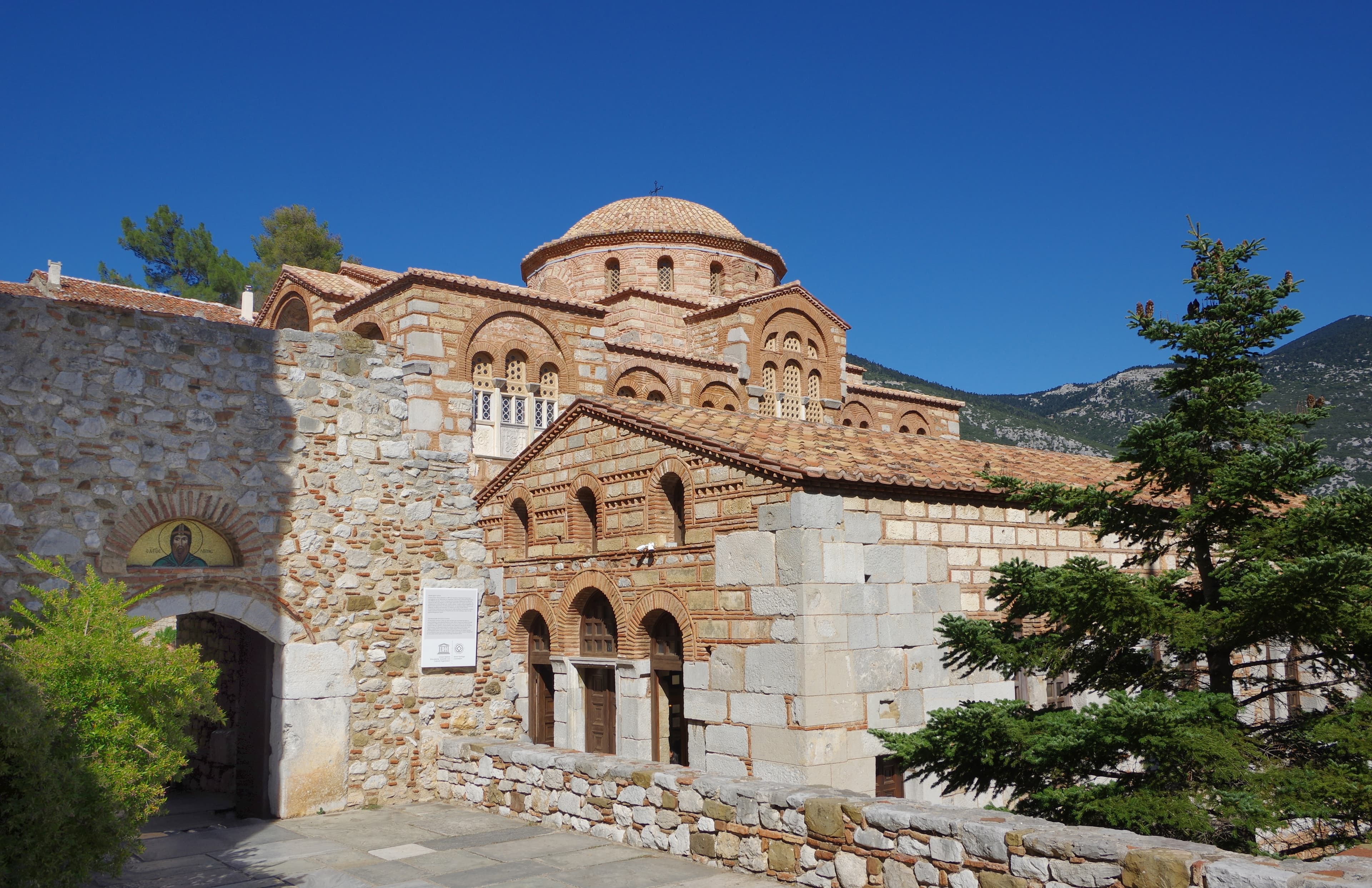 Monastery buildings of Hosios Loukas in Boeotia, Greece.