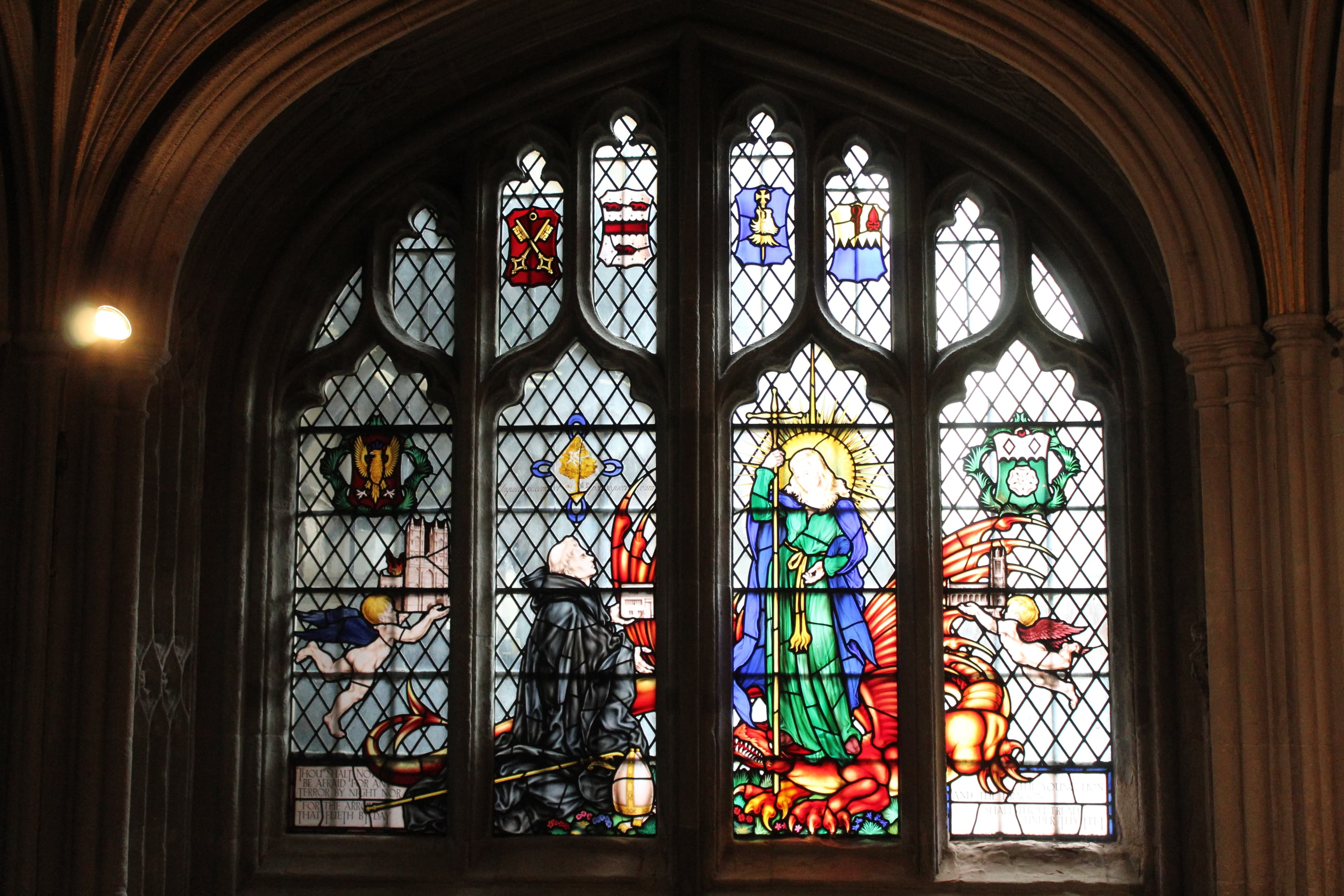 Stained glass window in the Chapel of the Holy Name at Westminster Abbey.