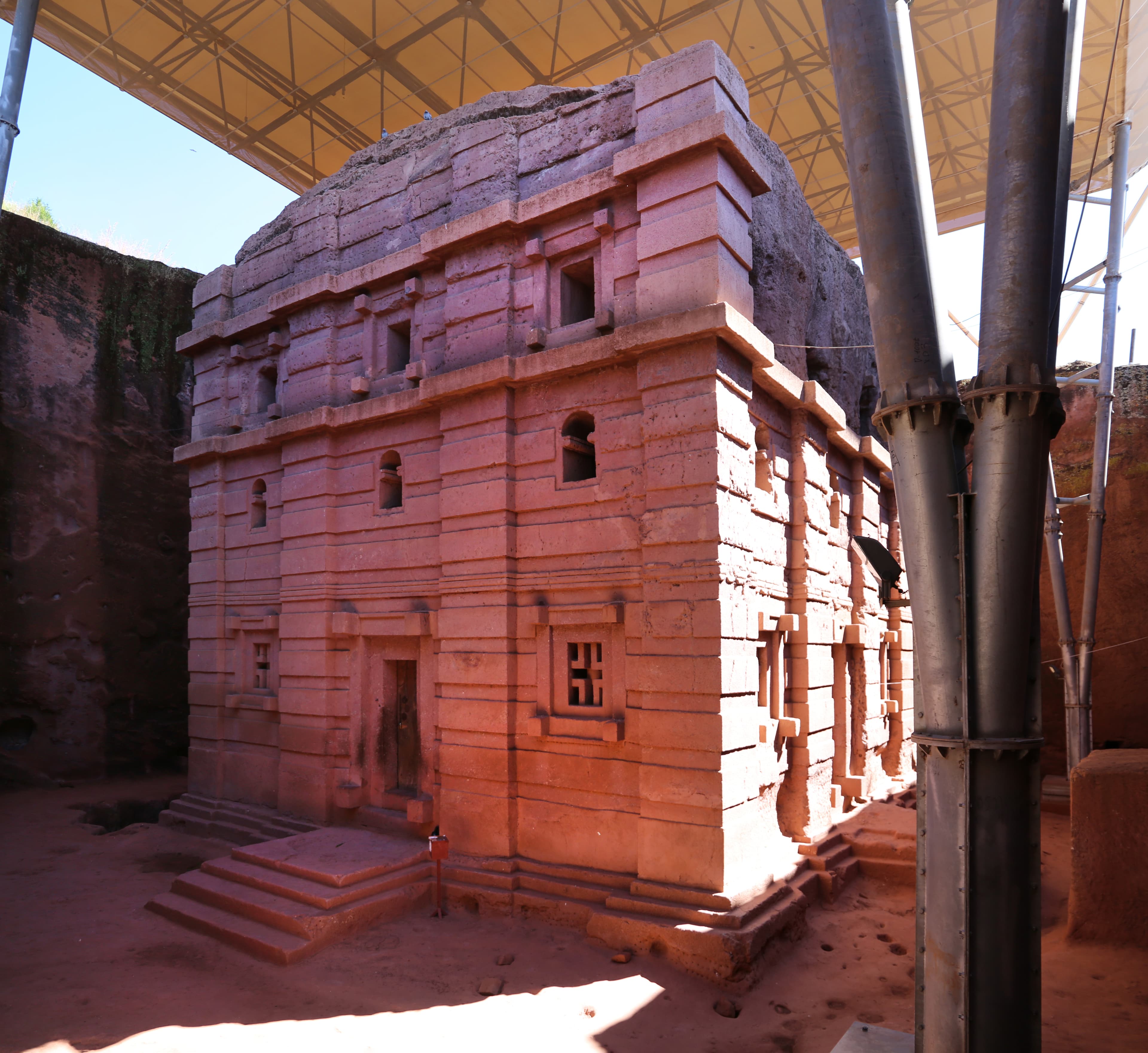 Rock-hewn exterior of Biete Amanuel in Lalibela, Ethiopia.