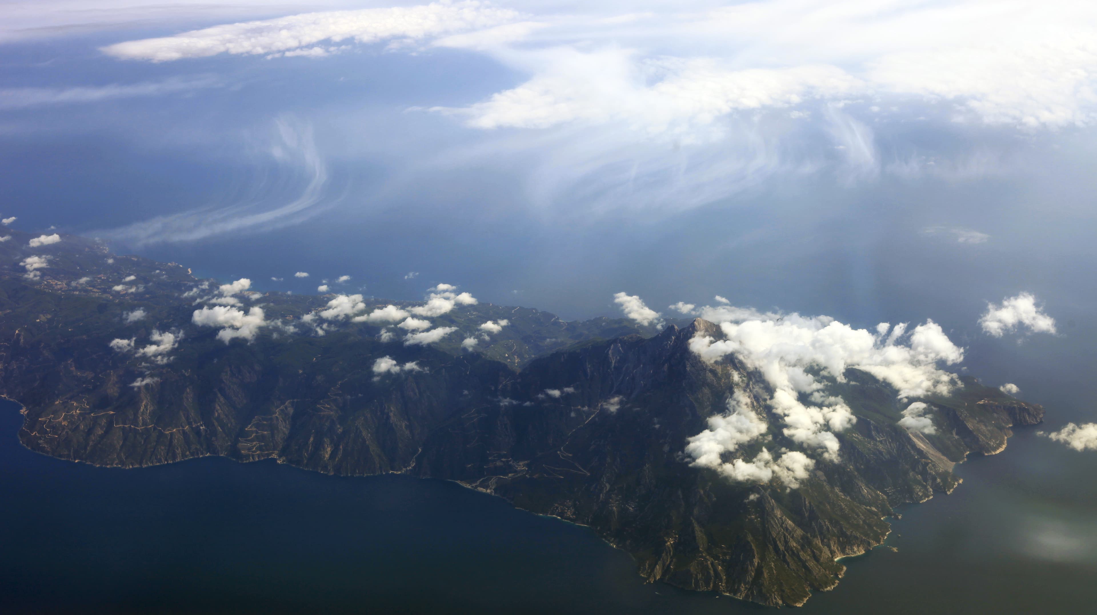 Aerial view of the Mount Athos peninsula in Greece.