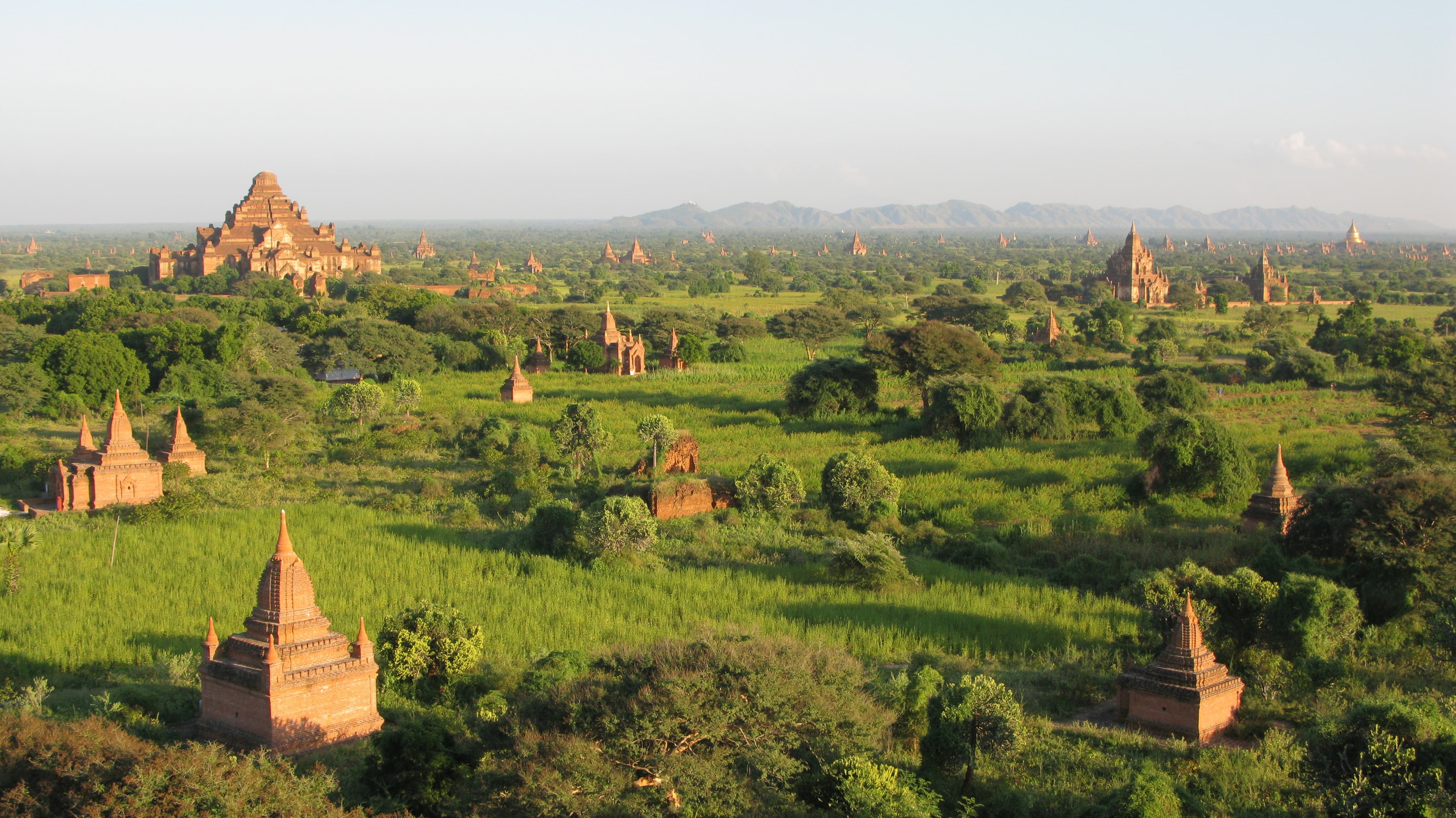 Bagan temple plain at sunset in Mandalay Region, Myanmar.